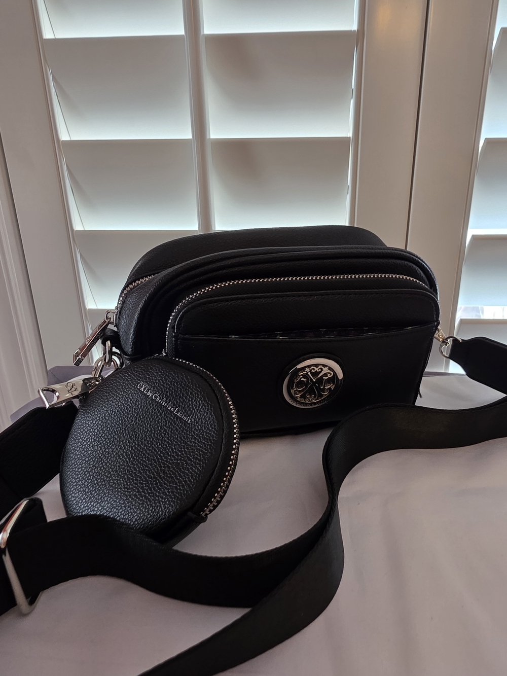 Nwot Christian Lacroix Black Crossbody Belt Bag with Coin Pouch